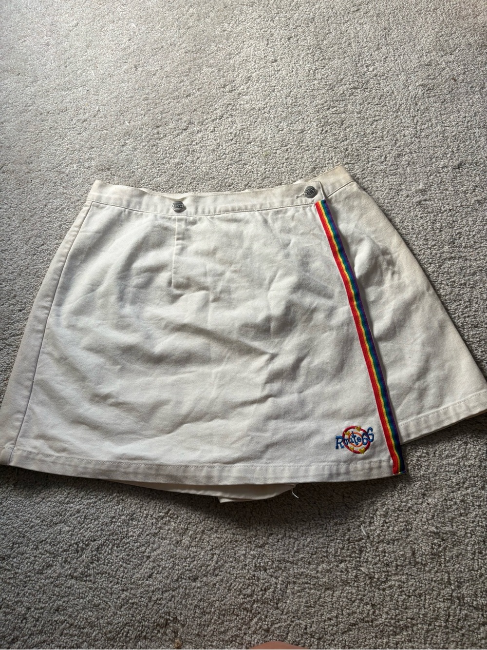 Route 66 Cream Mini Skirt with Rainbow Trim